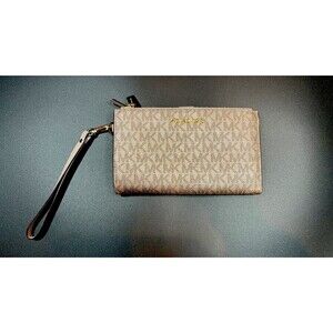 Michael Kors Jet Set Travel Large Double Zip Leather Wristlet Wallet Rose Gold